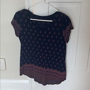 Lucky Brand Navy and Burgundy Short Sleeve Top